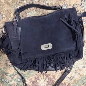 Zadig & Voltaire Navy Blue Embossed Suede Saddle Bag